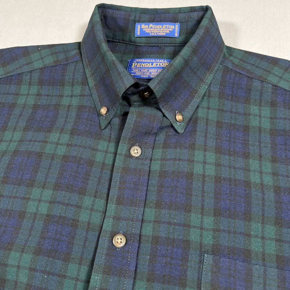 Pendleton Men's M Medium Black Watch Tartan Plaid Button Down Wool Shirt - Picture 3 of 13